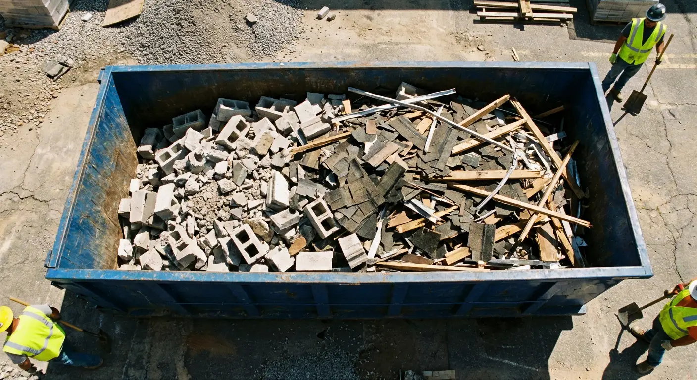 Roll-off dumpster loaded with construction debris in Pensacola, FL
