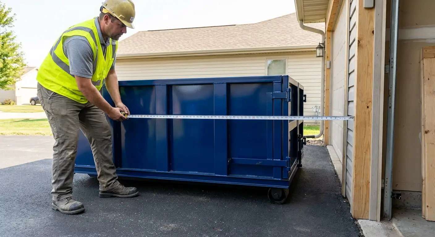 Site assessment for dumpster placement showing clearance requirements in Pensacola, FL
