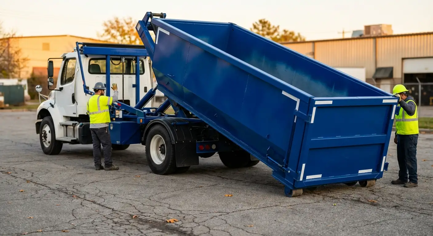 Roll-off dumpster rental truck protecting driveway surfaces in Pensacola, FL