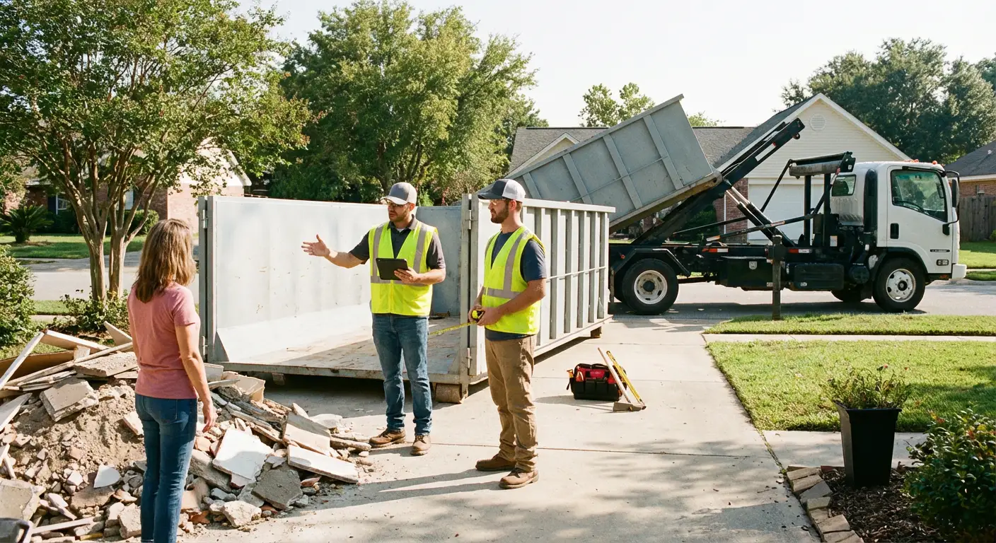 Emerald Coast Dumpster Rental dumpster delivery truck in Pensacola, FL